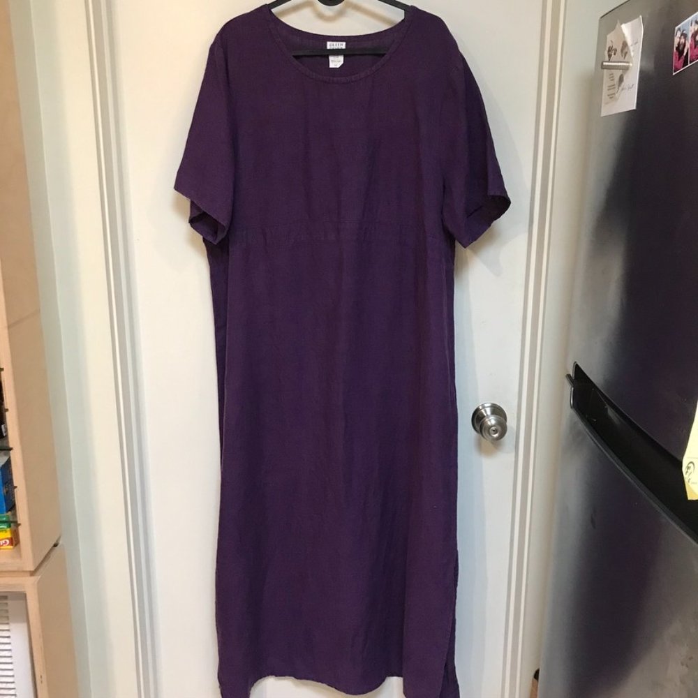 Eileen Fisher 100% Linen Short Sleeve Maxi Dress